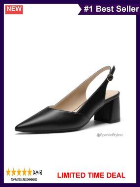 Pointed Toe Slingback Block Heel Pumps Faux Leather Business Casual Work Shoes